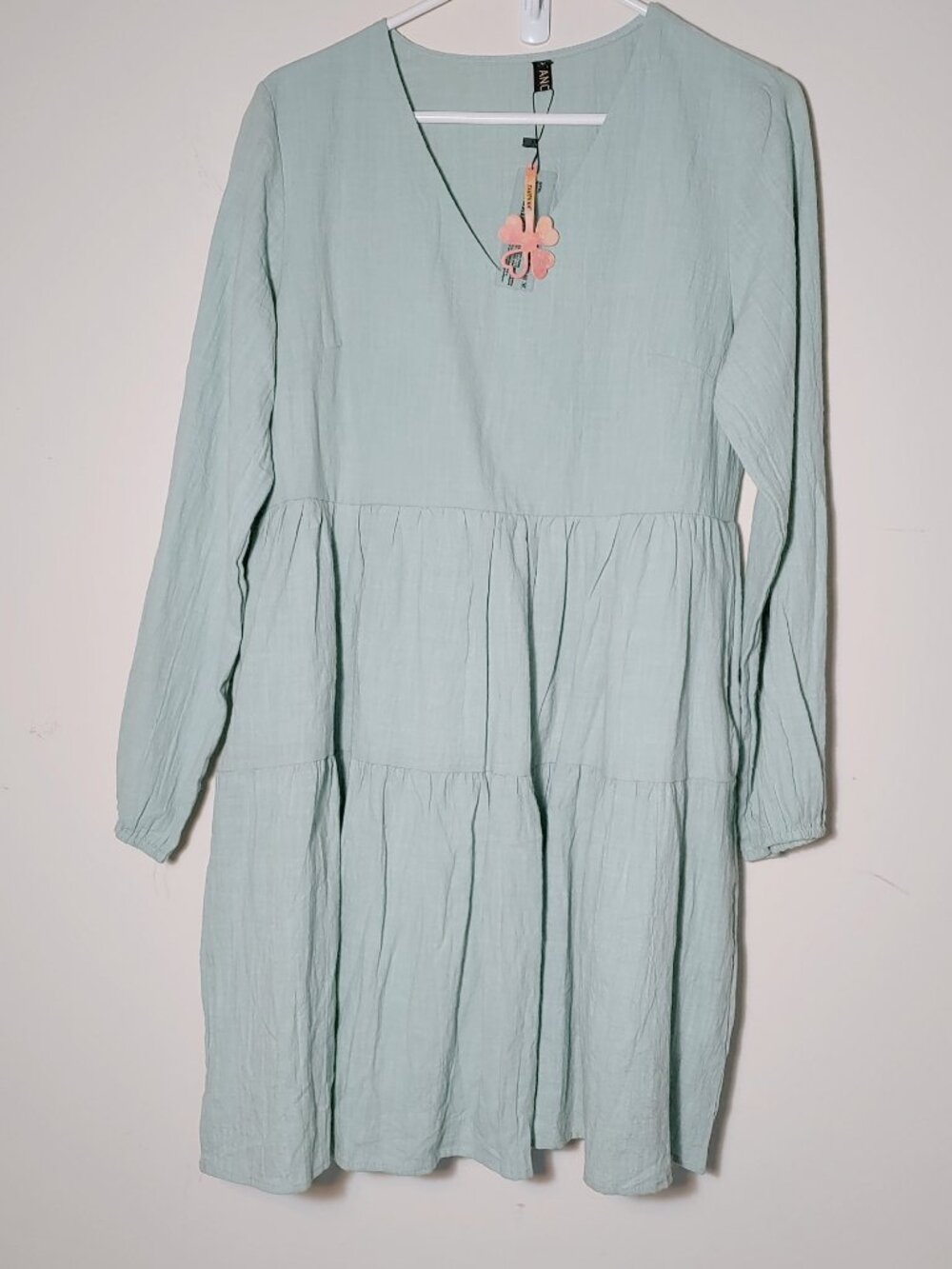 NWT  FANCYINN Babydoll Tiered Shift Dress Size L Light Mint Green